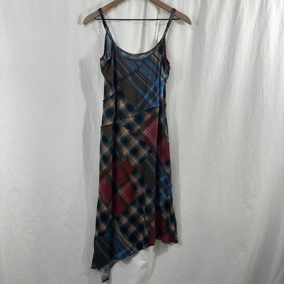 Urban Outfitters Maureen Patchwork Plaid Asymmetric Strappy Slip Dress Womens M - Picture 1 of 14